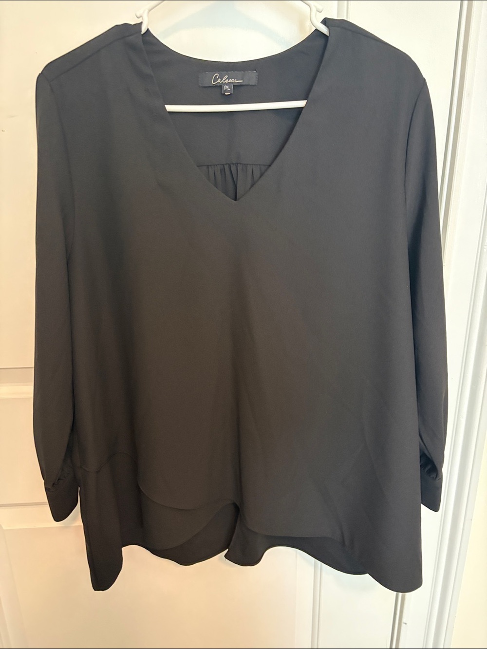 Dalia Collection Dark Charcoal V-Neck Layered Hem Tunic